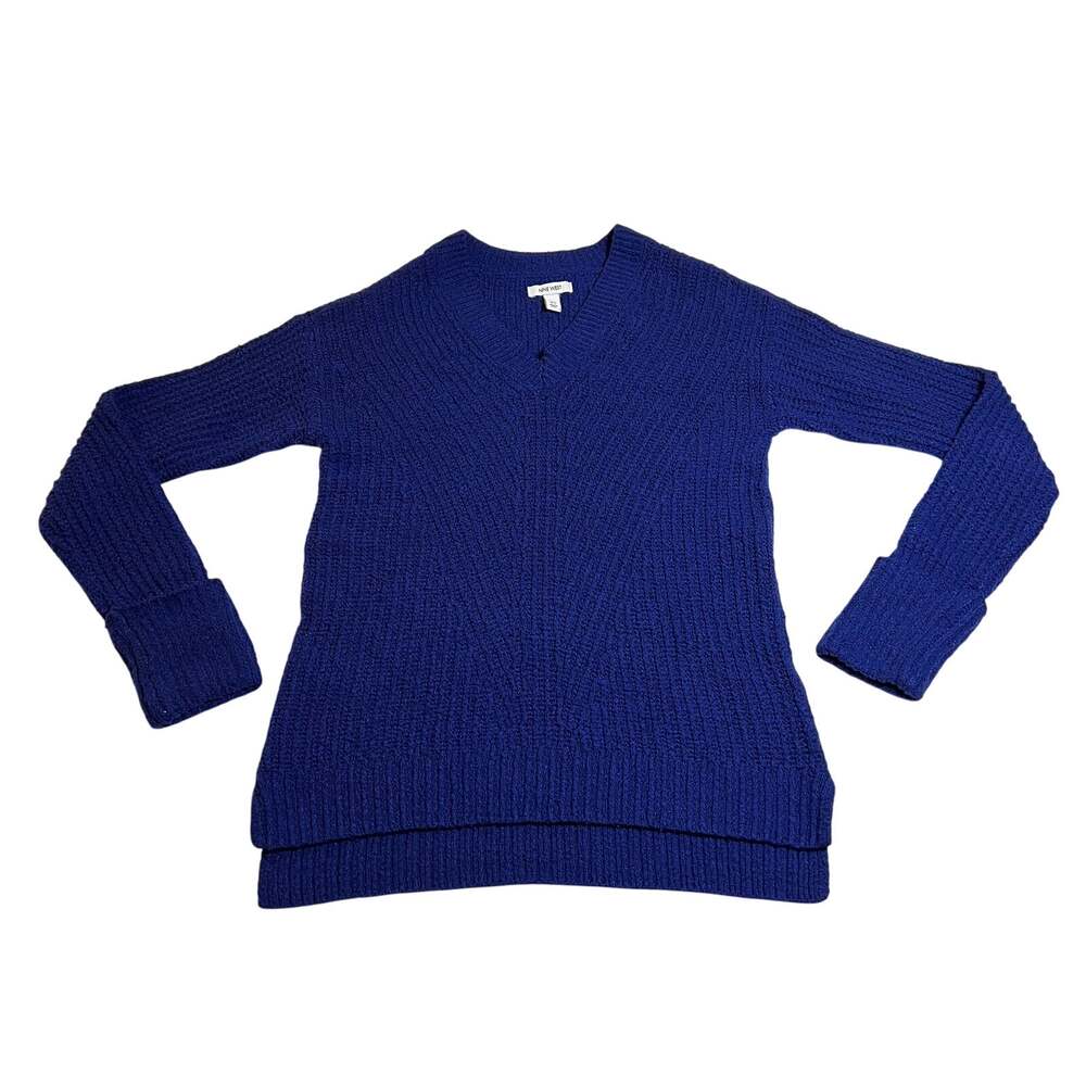 Nine West V-Neck Textured Knit Sweater Size XS Casual Cozy Minimalist Layers